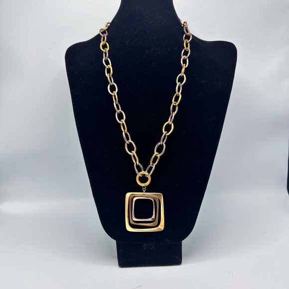 Chico's Black Label Tri-color Geometric Square 2 in 1 Chain Link Necklace - Picture 8 of 8